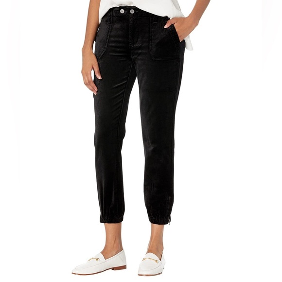 PAIGE Women's Mayslie Mid Rise Lustrous Black Velvet Jogger Size 30 LNC - Picture 1 of 6